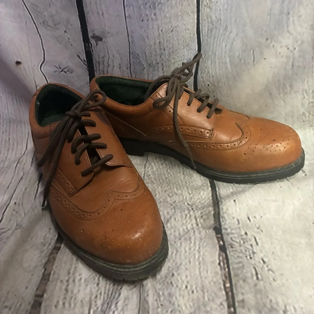 Dockers Men’s Brown‎ Leather Wingtip Brogue Oxford Lace Up Dress Shoe Sz 9M GUC